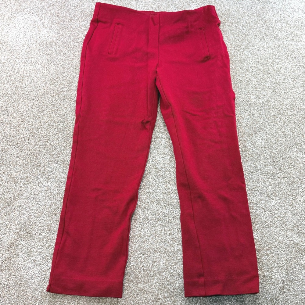 Chicos Red Pull On Ankle Pants Size 1 US 8 Stretch Ponte Knit Trousers Office